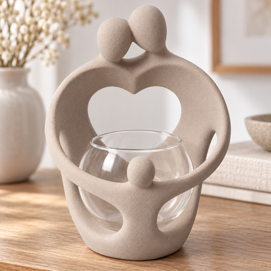 Frappe taupe ceramic family sculpture with removable glass bowl