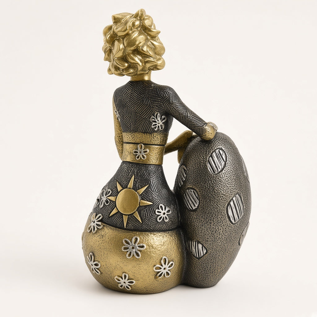 Gilt Sprig Lady on a Sphere, three-quarter view