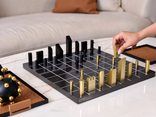 Luxe Marble Chessboard Modern Metal Decor Object