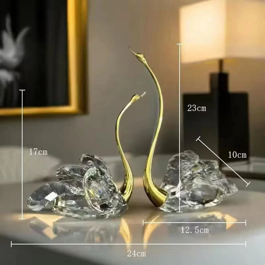 Metal & Crystal Swan Showpiece, set of 2