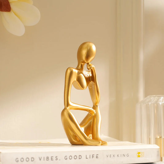 Thinker Figurine Modern Glam Gold Resin 6x5x12cm