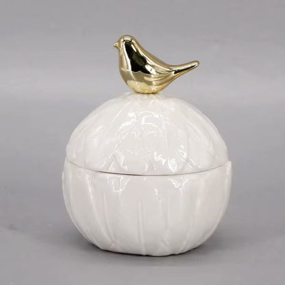 Golden Bird Porcelain Jar — Small, front view