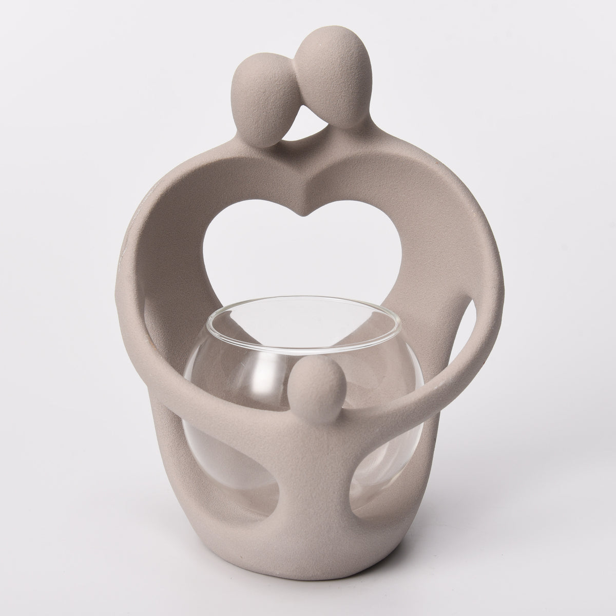 Family Embrace Tealight Holder in frappe taupe, front view