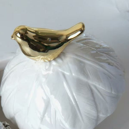 Gold bird finial on Golden Bird Porcelain Jar — Small