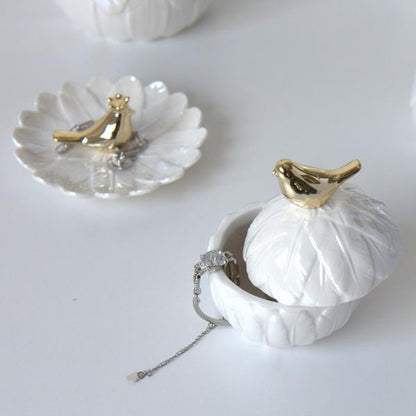 Golden Bird Porcelain Jar — Small