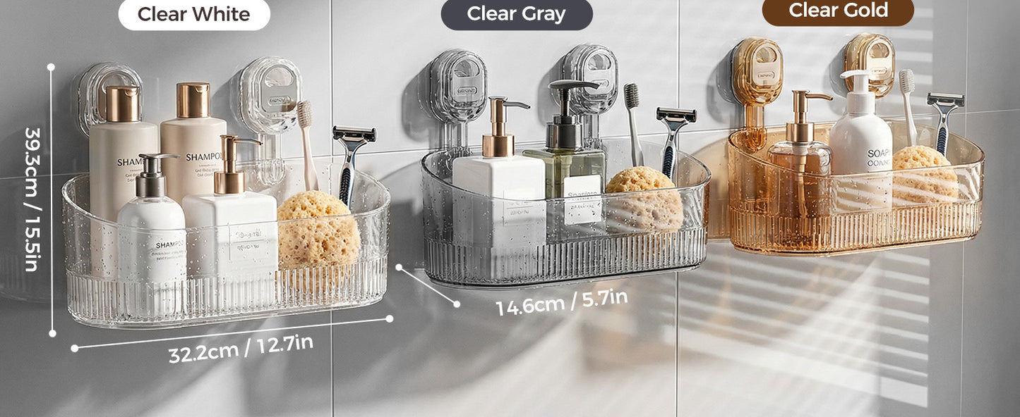 Transparent Gray Shower Caddy | Vacuum Suction Lock Wall Basket