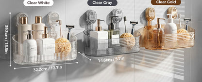 Transparent Gray Shower Caddy | Vacuum Suction Lock Wall Basket