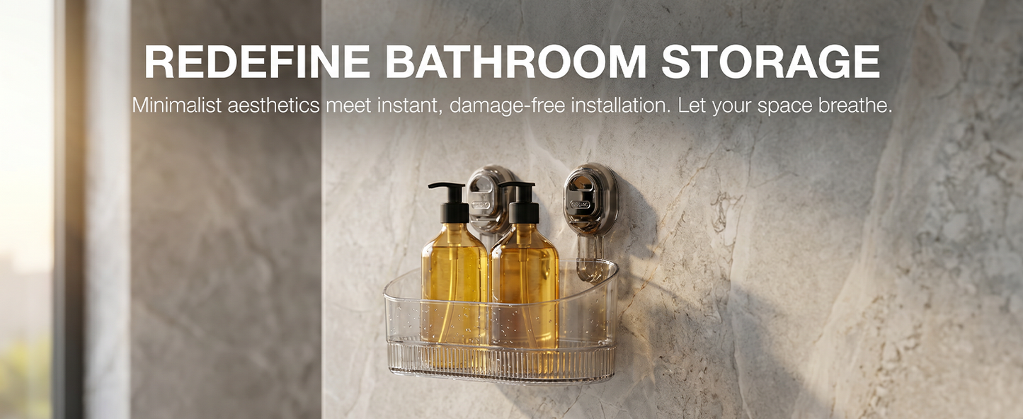 Transparent Gray Shower Caddy | Vacuum Suction Lock Wall Basket