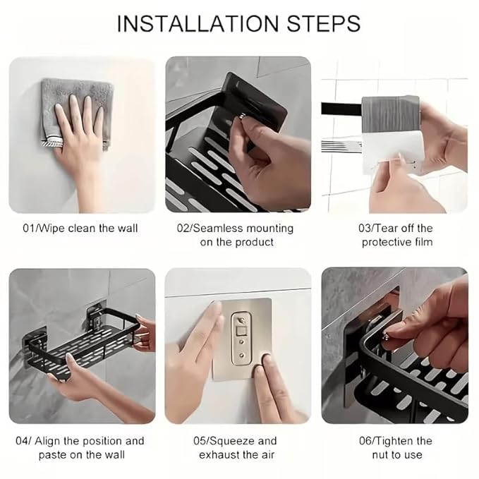 Aluminium Bathroom Shelf Pack of 2 | No-Drill Self-Adhesive Wall Rack