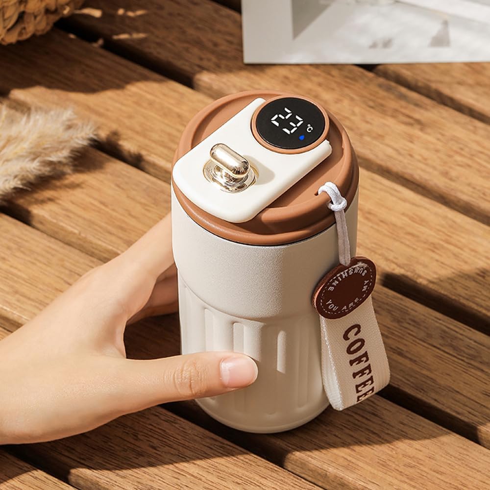 Insulated Coffee Mug with temperature display 500ml (Beige)