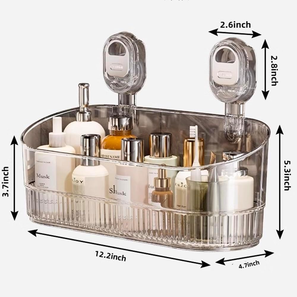 Transparent Gray Shower Caddy | Vacuum Suction Lock Wall Basket