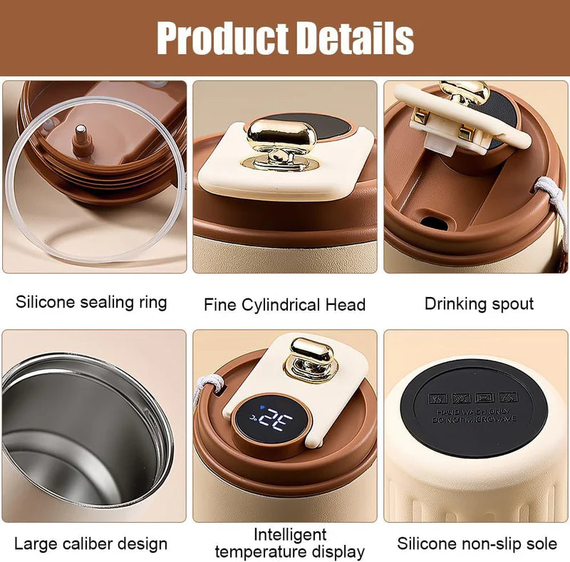 Insulated Coffee Mug with temperature display 500ml (Beige)