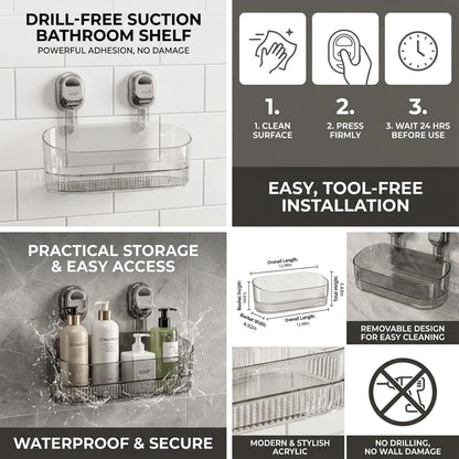 Transparent Gray Shower Caddy | Vacuum Suction Lock Wall Basket
