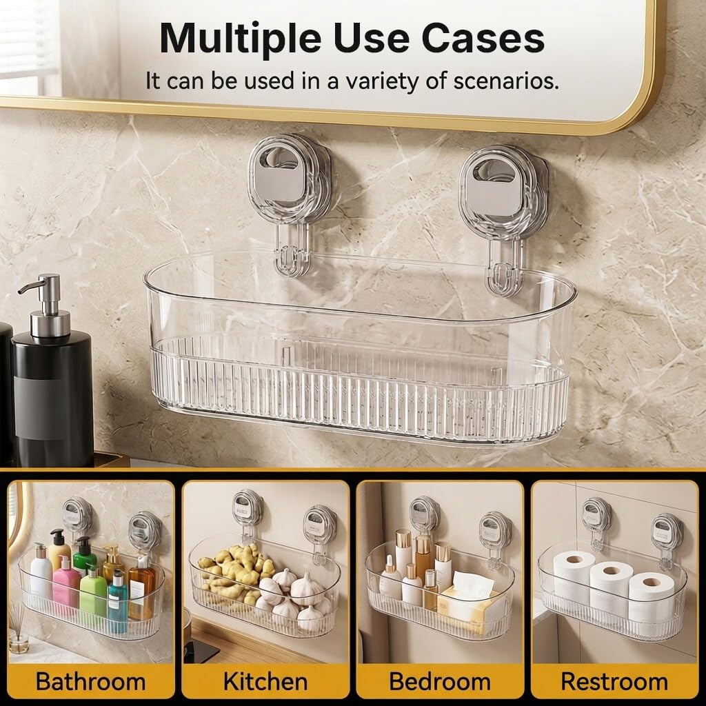 Transparent Gray Shower Caddy | Vacuum Suction Lock Wall Basket