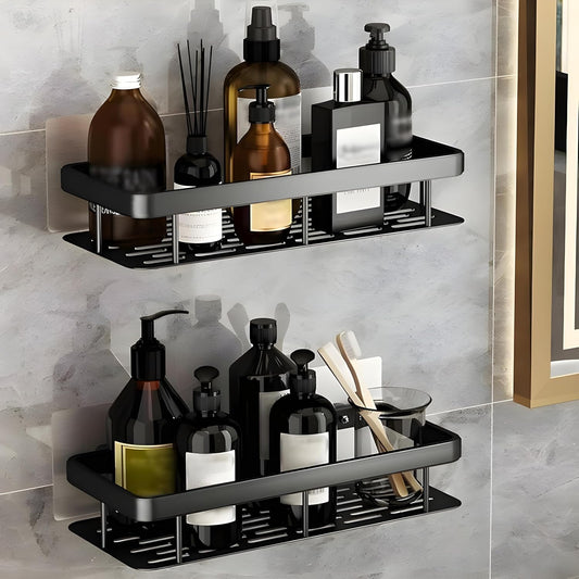 Aluminium Bathroom Shelf Pack of 2 | No-Drill Self-Adhesive Wall Rack