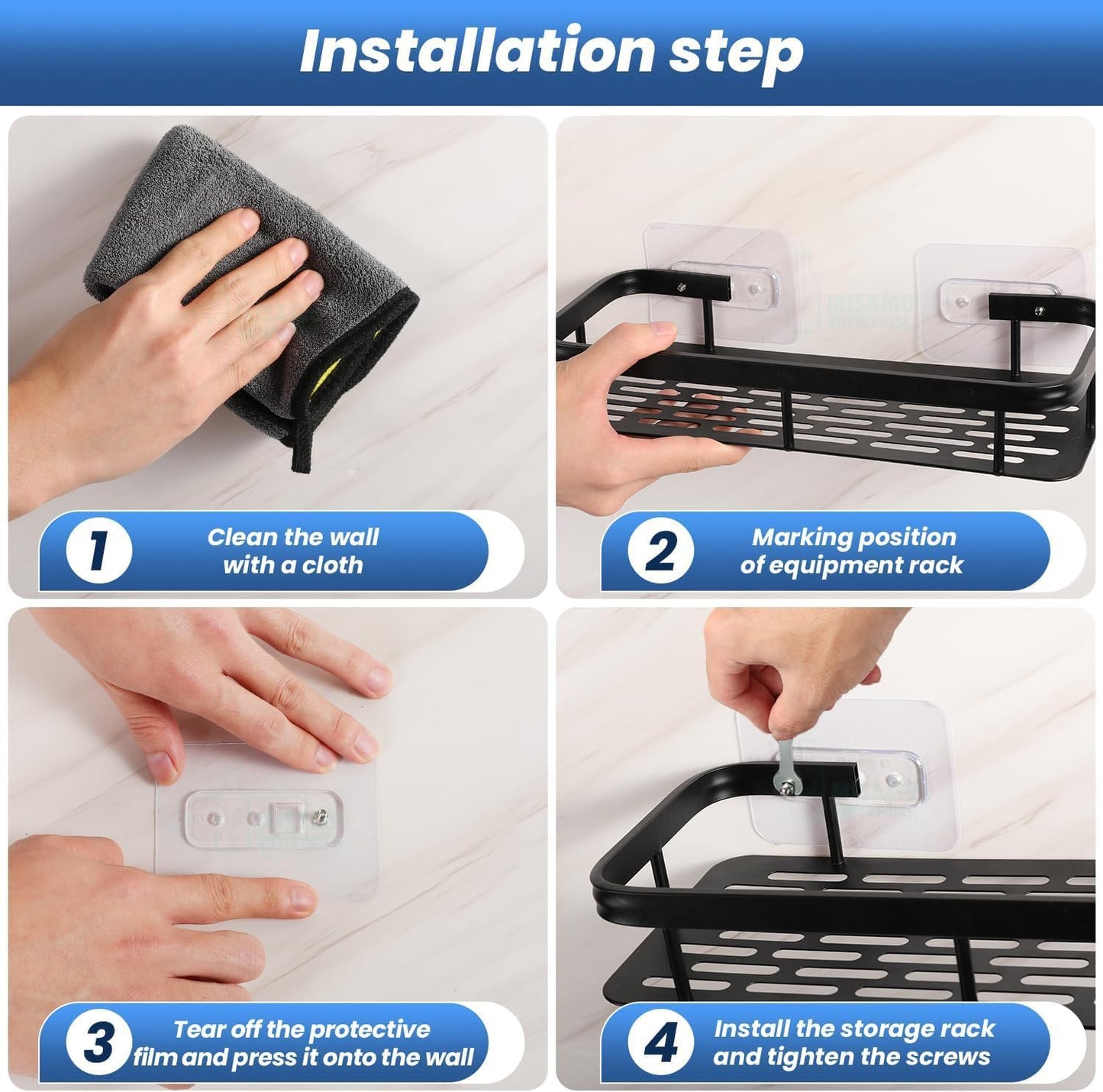 Aluminium Bathroom Shelf Pack of 2 | No-Drill Self-Adhesive Wall Rack