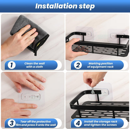 Aluminium Bathroom Shelf Pack of 2 | No-Drill Self-Adhesive Wall Rack
