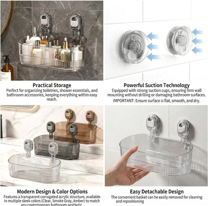Transparent Gray Shower Caddy | Vacuum Suction Lock Wall Basket