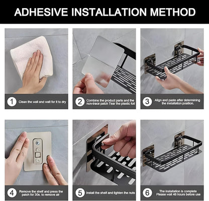 Aluminium Bathroom Shelf Pack of 2 | No-Drill Self-Adhesive Wall Rack