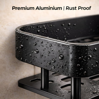 Aluminium Bathroom Shelf Pack of 2 | No-Drill Self-Adhesive Wall Rack