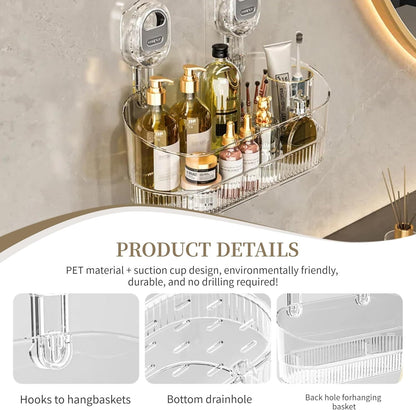 Transparent Gray Shower Caddy | Vacuum Suction Lock Wall Basket