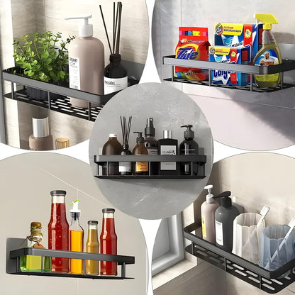 Aluminium Bathroom Shelf Pack of 2 | No-Drill Self-Adhesive Wall Rack
