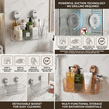 Transparent Gray Shower Caddy | Vacuum Suction Lock Wall Basket