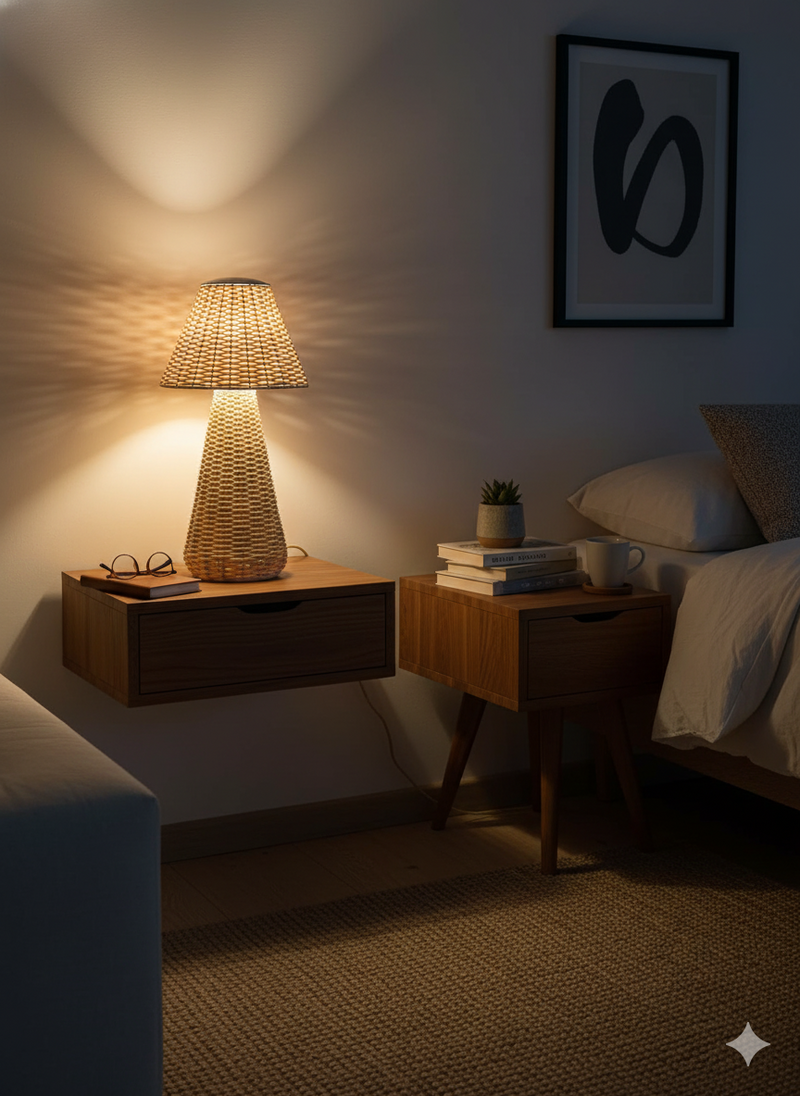 Artisan Handwoven Bamboo & Rattan Bedside Table Lamp