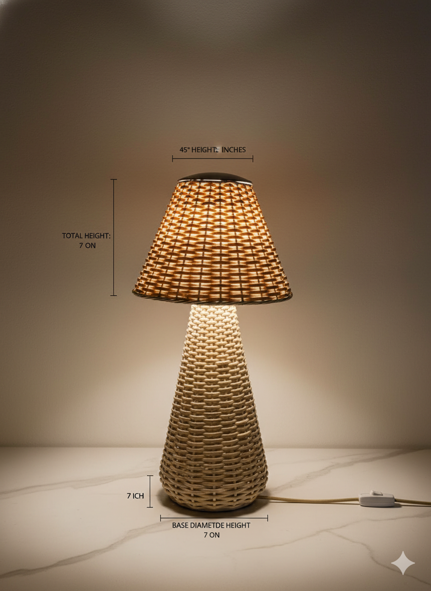 Handwoven wicker Bamboo Rattan Table lamp | Bedside Lamp | Night Lamp