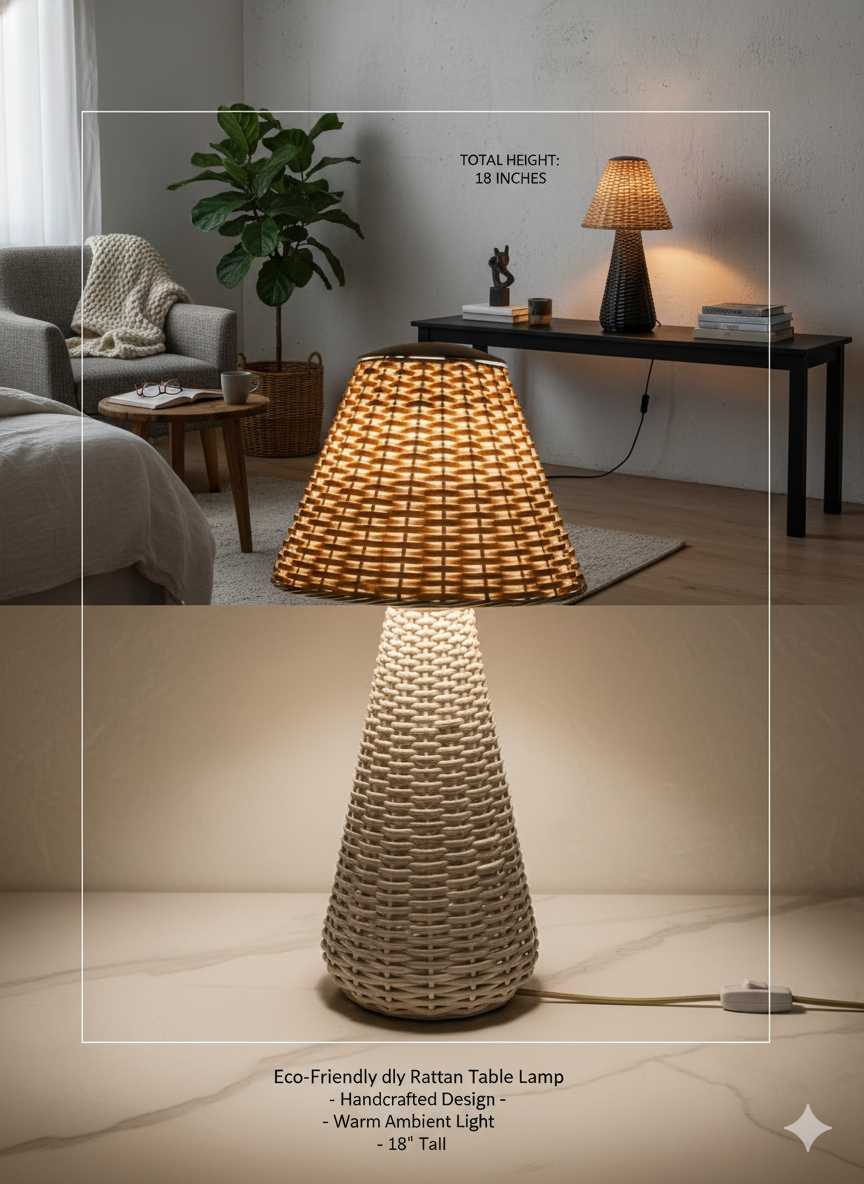 Handwoven wicker Bamboo Rattan Table lamp | Bedside Lamp | Night Lamp