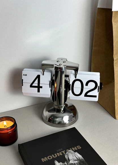 HQ-3 Retro Flip Desk Clock Mechanical Stainless Steel