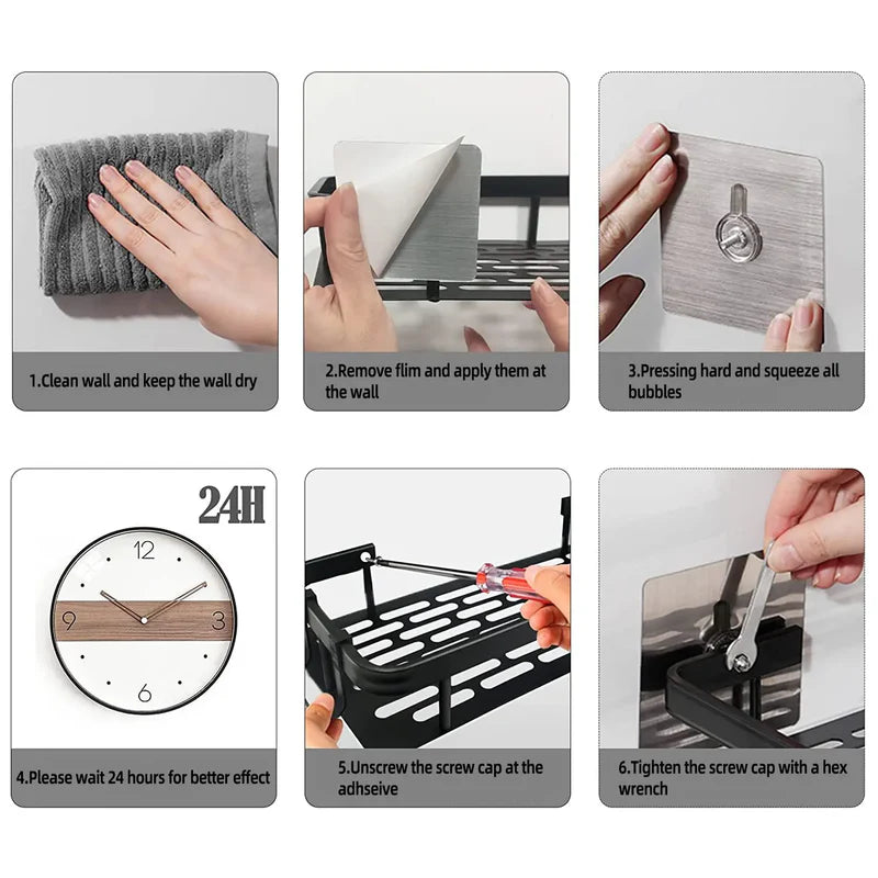Aluminium Bathroom Shelf Pack of 2 | No-Drill Self-Adhesive Wall Rack