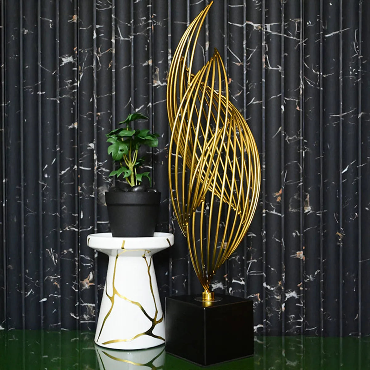 Arc & Matter Showpiece Contemporary Brass Gold and Black 7x7x46cm