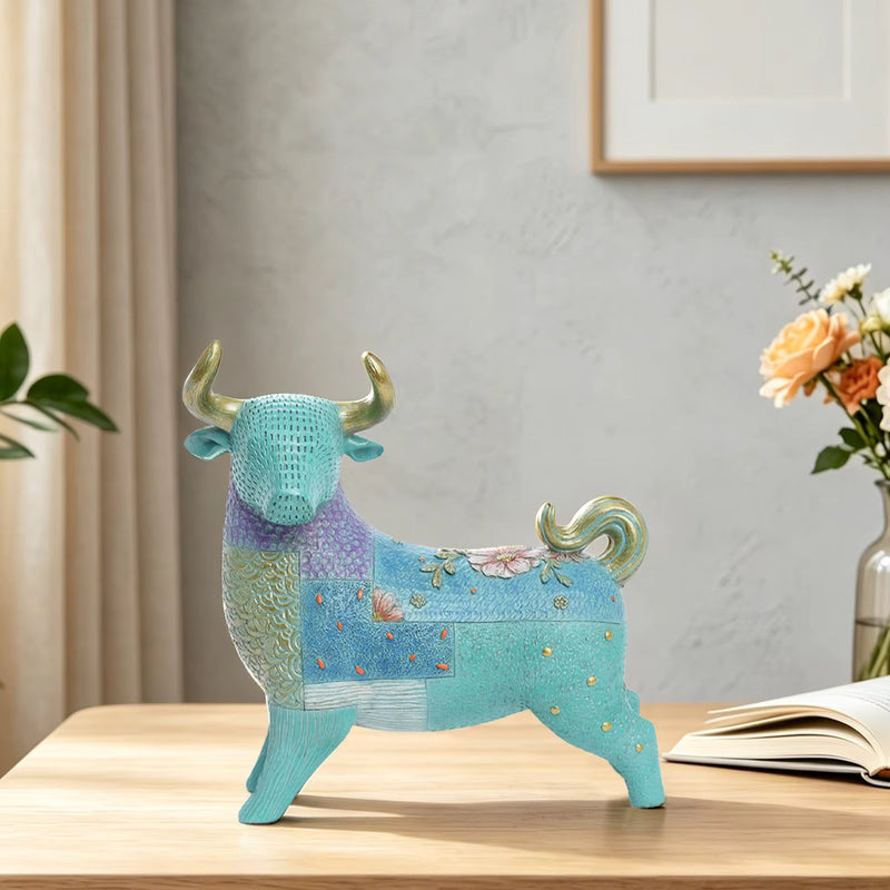 Bull Figurine Art Deco Floral Resin 24x11x23.5cm HX05S118