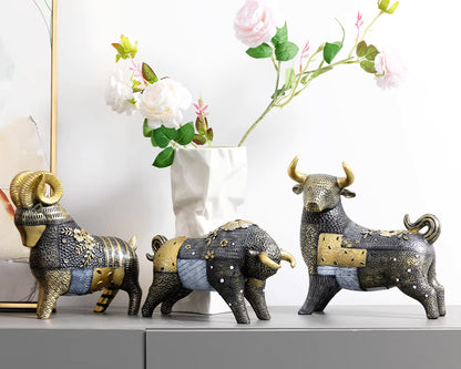 Bull Figurine Art Deco Floral Resin 24x11x23.5cm HX05S118