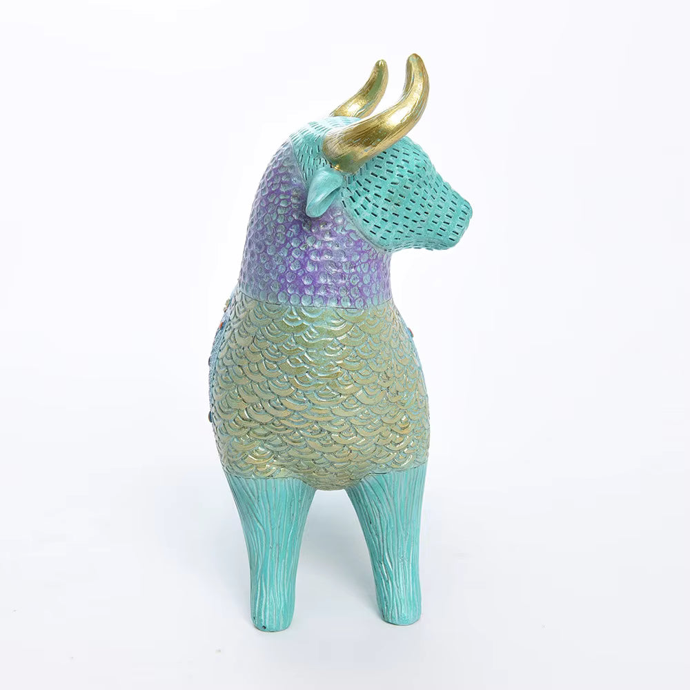 Bull Figurine Art Deco Floral Resin 24x11x23.5cm HX05S118