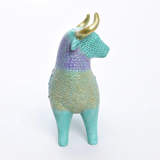 Bull Figurine Art Deco Floral Resin 24x11x23.5cm HX05S118