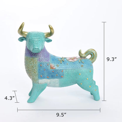 Bull Figurine Art Deco Floral Resin 24x11x23.5cm HX05S118