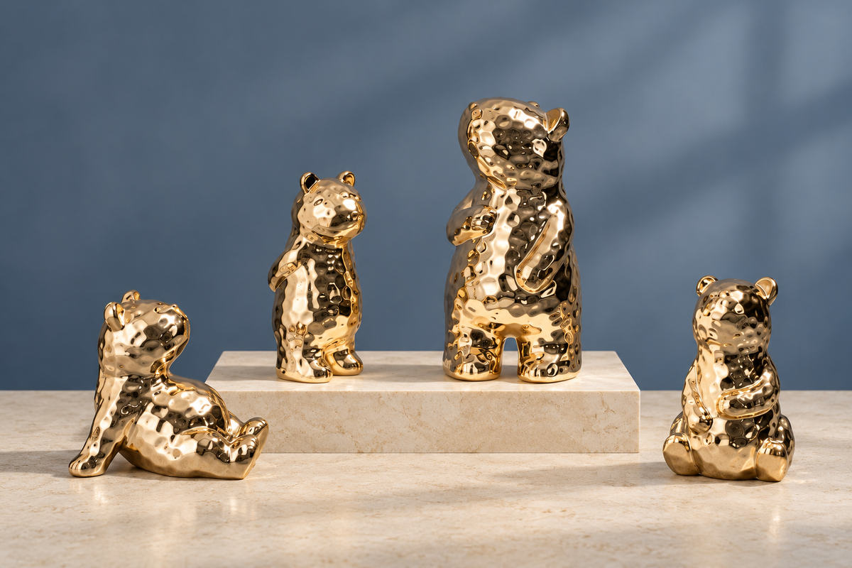 All four metallic gold Dimple Bear poses, currently unavailable
