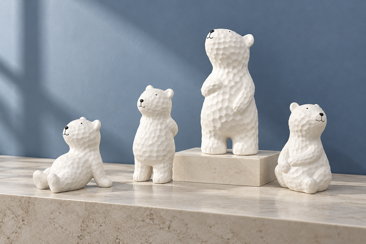 Complete four-piece white Dimple Bear family