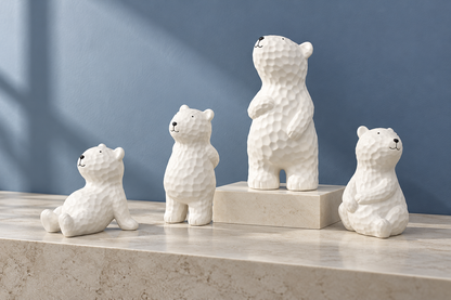 Complete four-piece white Dimple Bear family