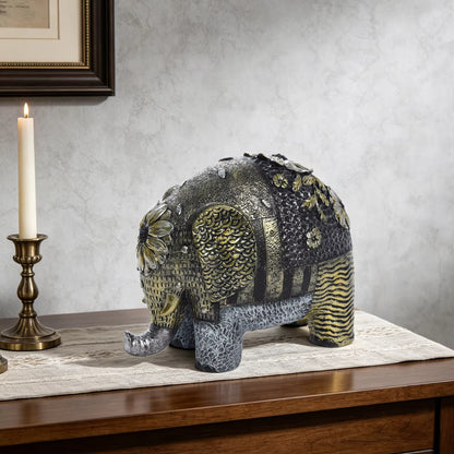 Elephant Figurine Art Deco Floral Resin 18.5x11x15cm HX05S146
