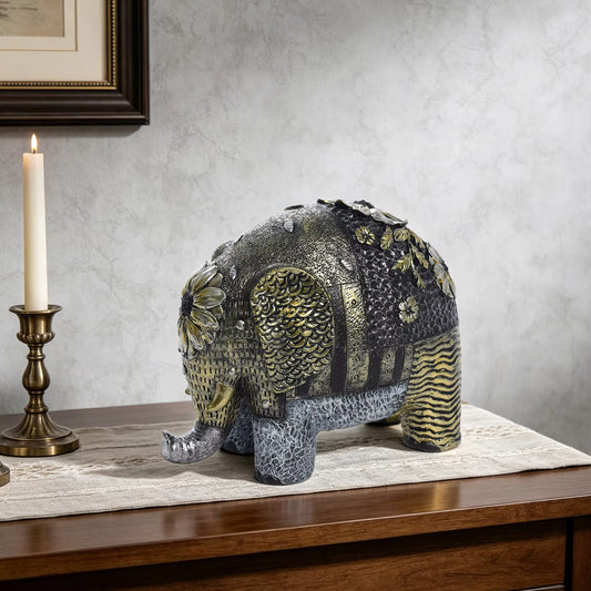 Elephant Figurine Art Deco Floral Resin 18.5x11x15cm HX05S146