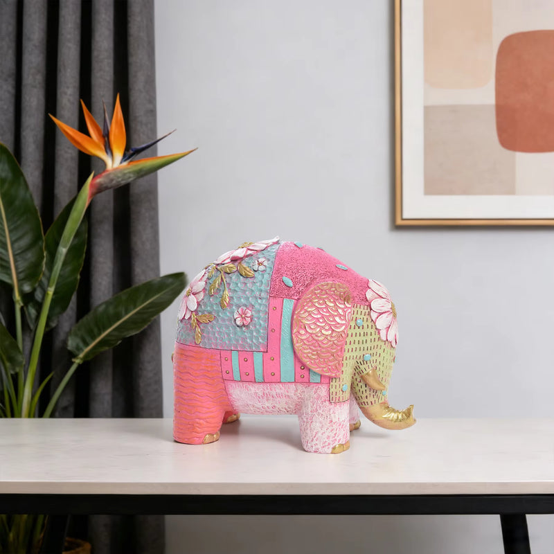 Elephant Figurine Art Deco Floral Resin 18.5x11x15cm HX05S146