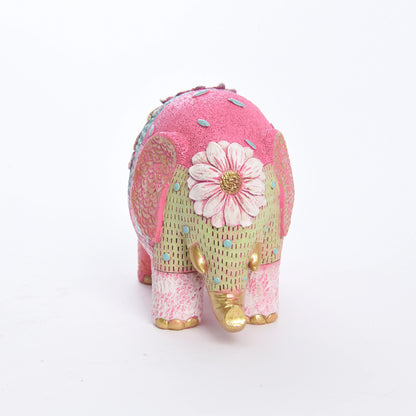 Elephant Figurine Art Deco Floral Resin 18.5x11x15cm HX05S146