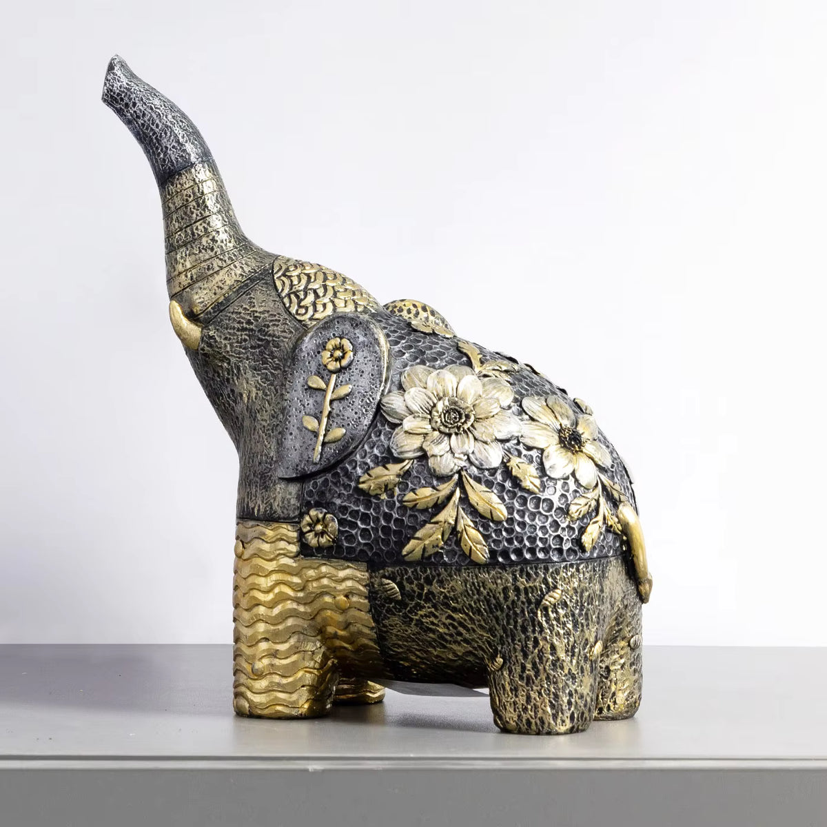 Elephant Figurine Vintage Floral Resin 20x10.8x22.7cm HX05S145