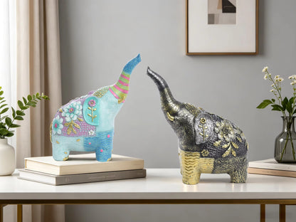 Elephant Figurine Vintage Floral Resin 20x10.8x22.7cm HX05S145