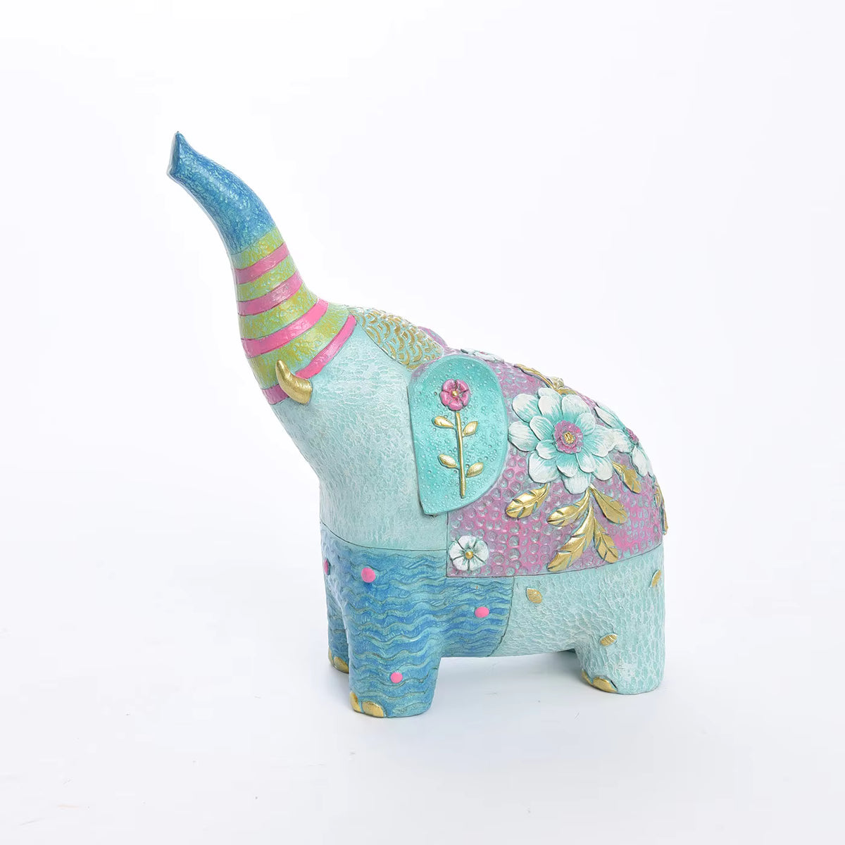 Elephant Figurine Vintage Floral Resin 20x10.8x22.7cm HX05S145