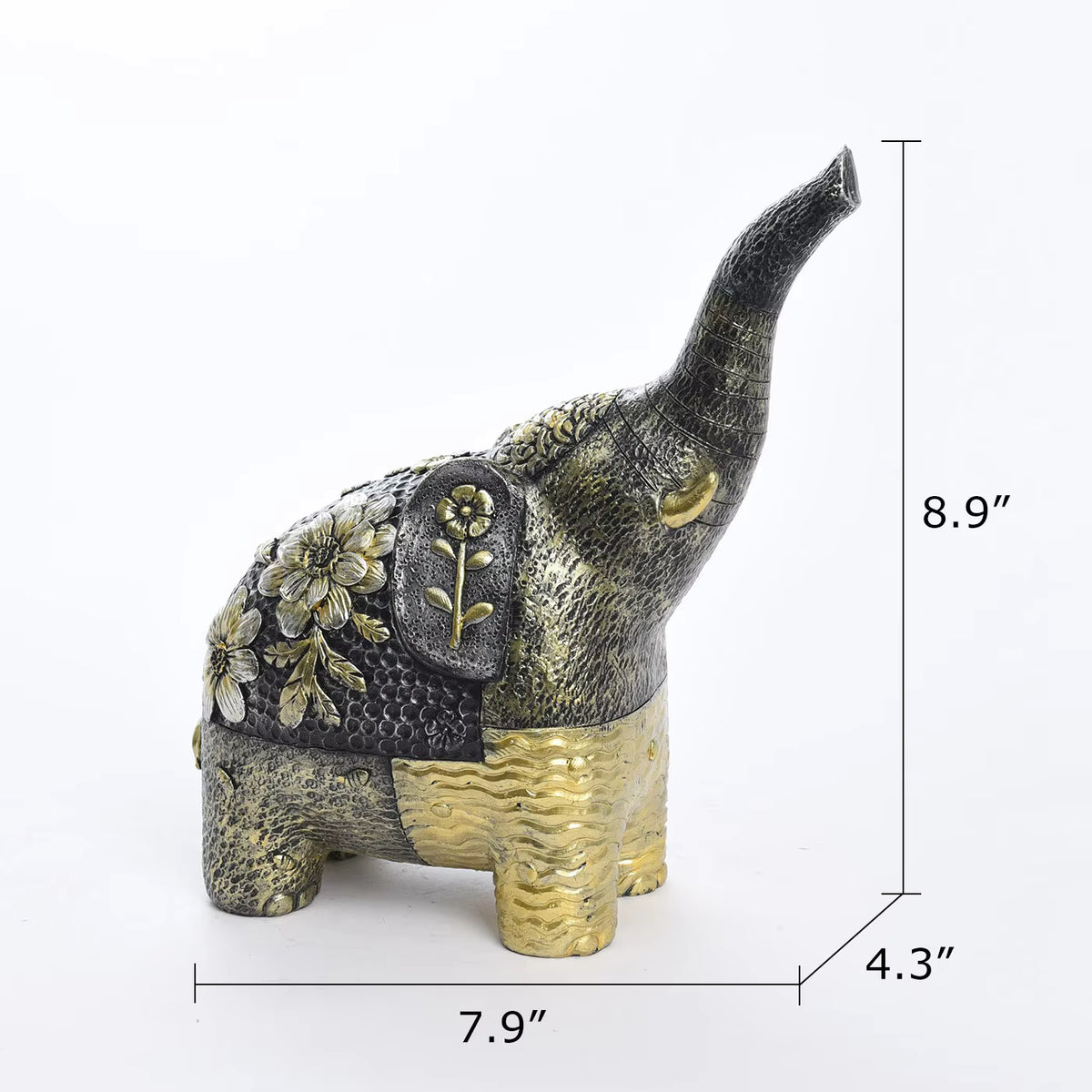 Elephant Figurine Vintage Floral Resin 20x10.8x22.7cm HX05S145