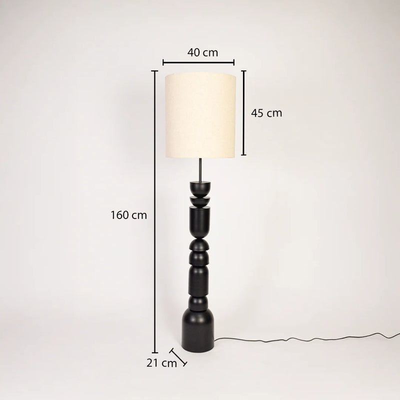 Totem Stacked Sphere Floor Lamp — Matte Black & Linen Shade (160 cm)